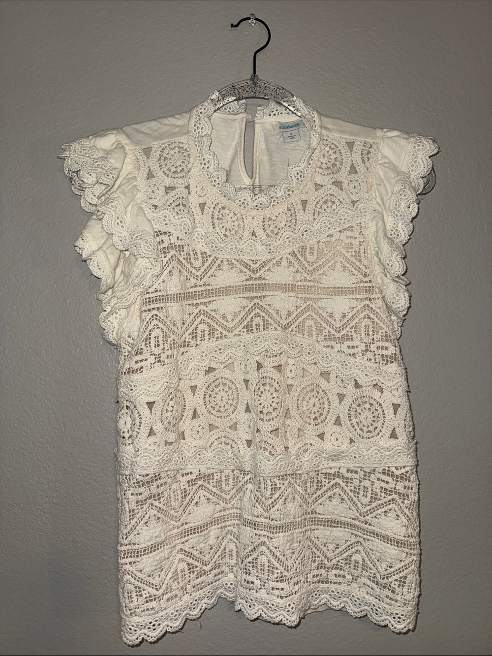 Sundance Cream Lace Trim Tee